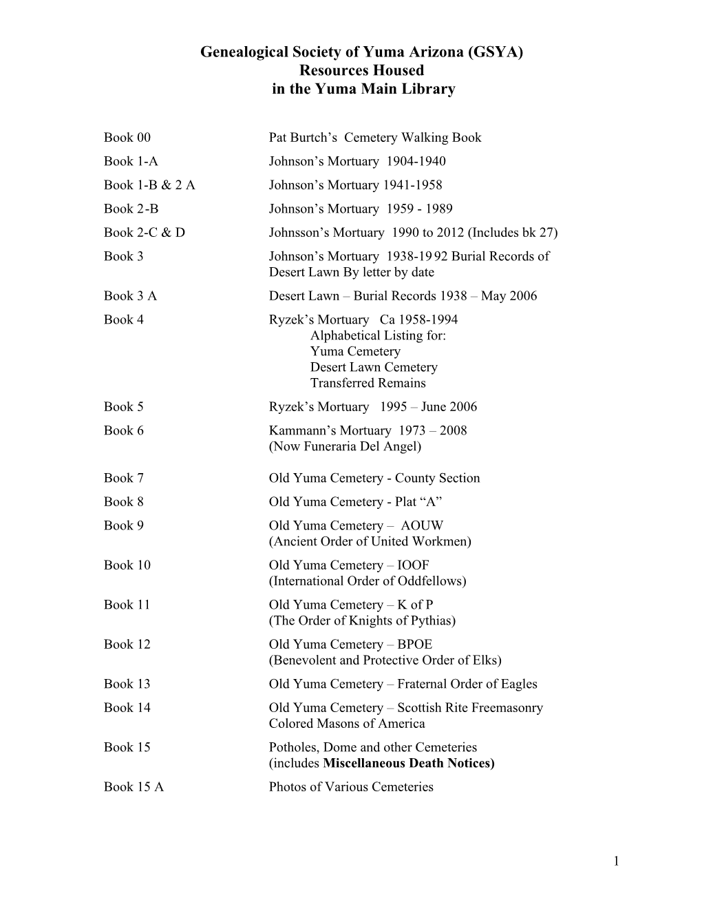 Genealogical Society of Yuma Arizona (GSYA)