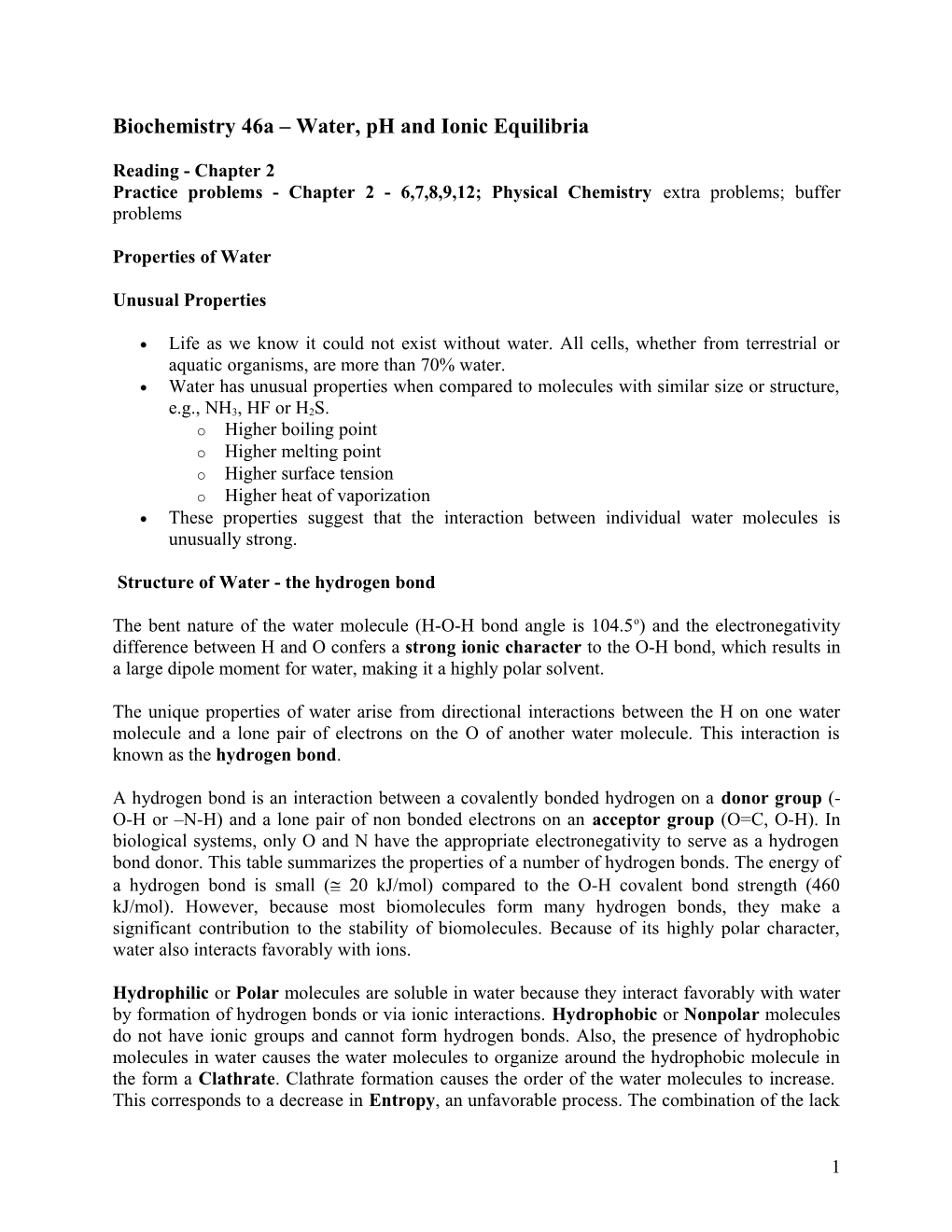 Bioc 462A Lecture Notes s1