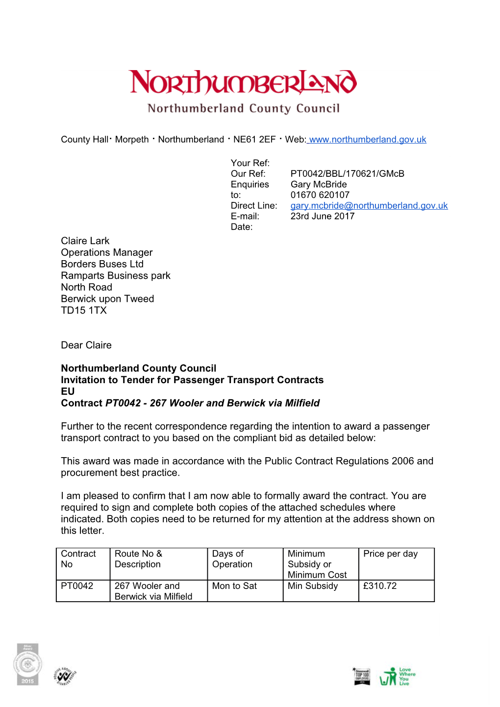 Invitation to Tender for Passenger Transport Contracts