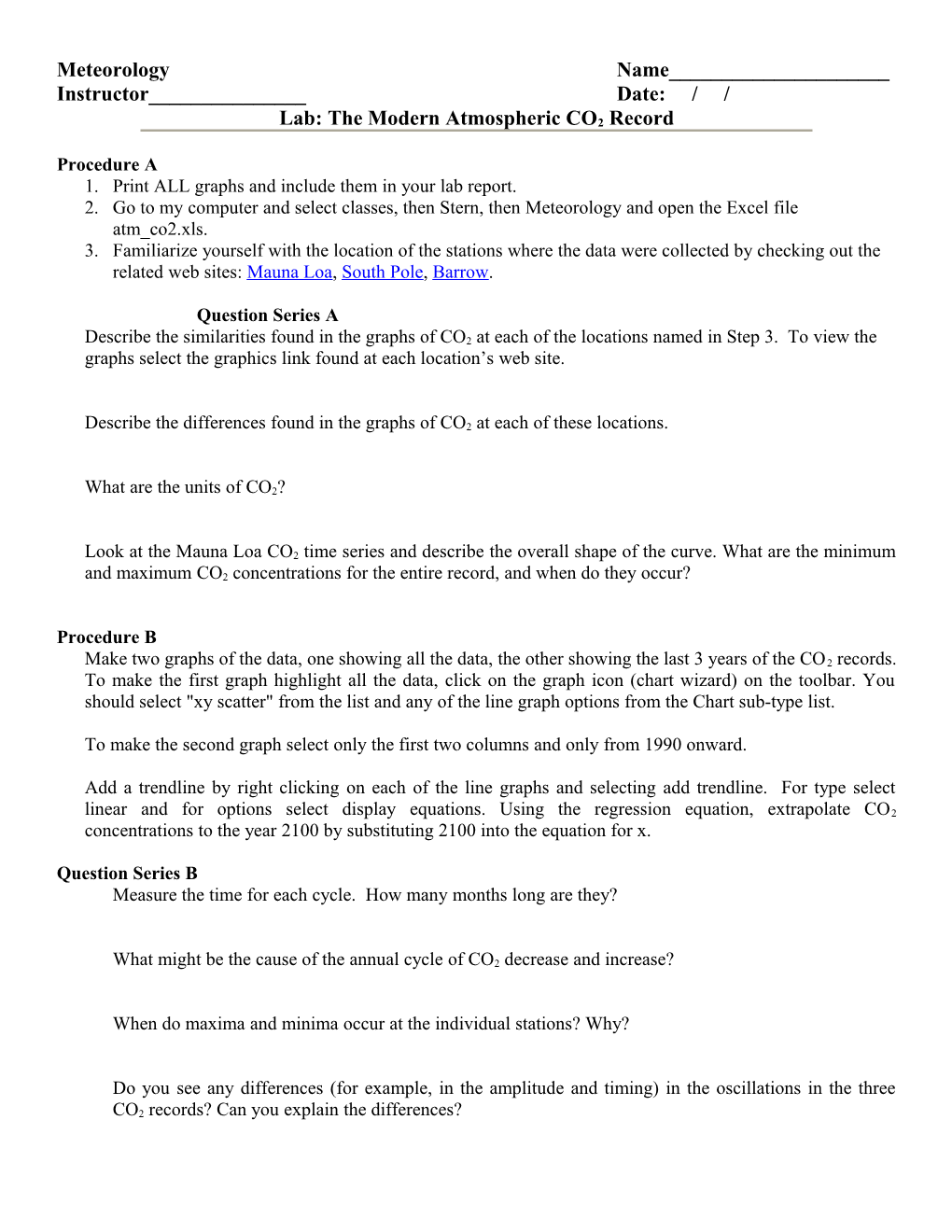 Lab: the Modern Atmospheric CO2 Record