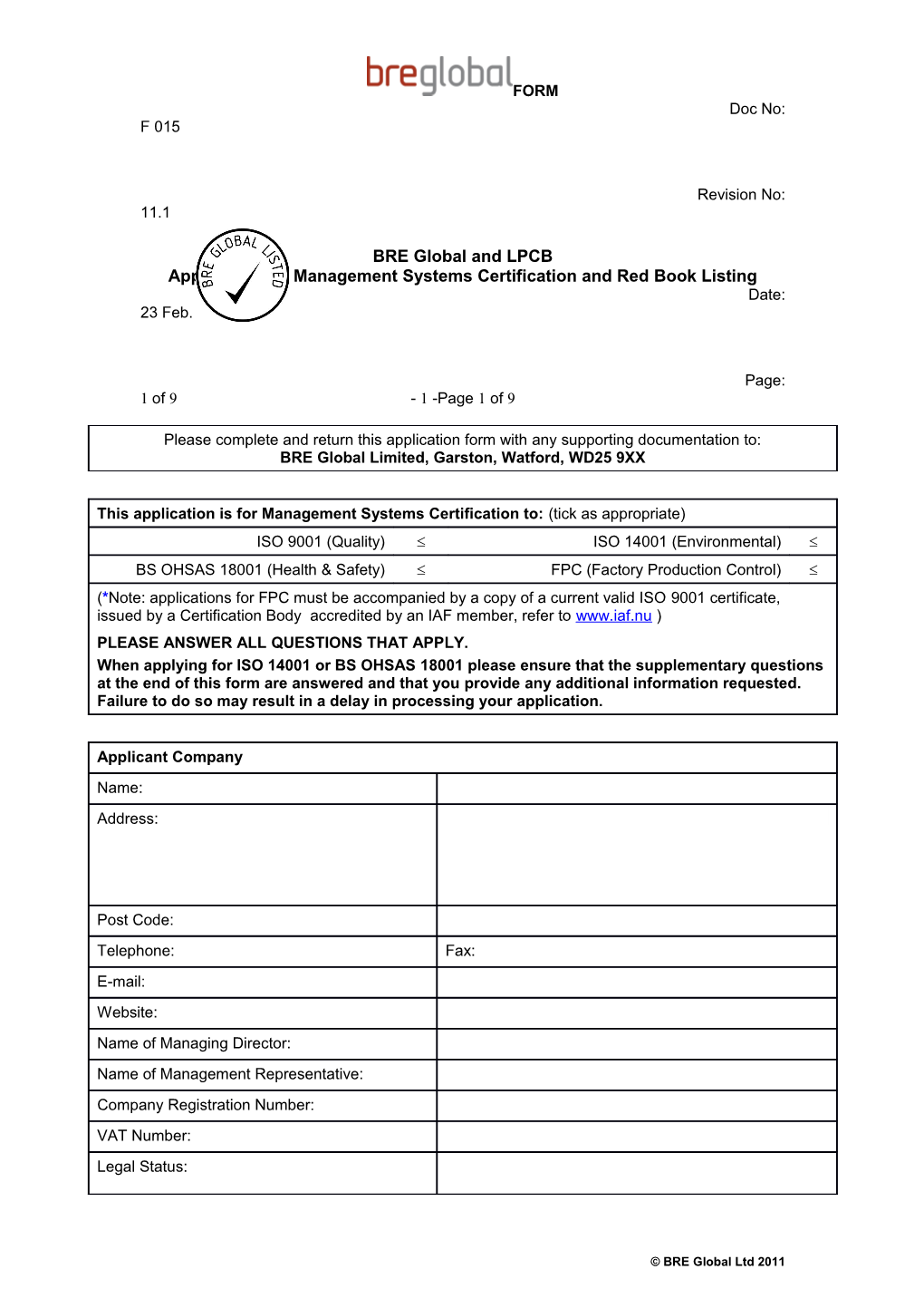 Please Complete and Return This Application Form with Any Supporting Documentation To