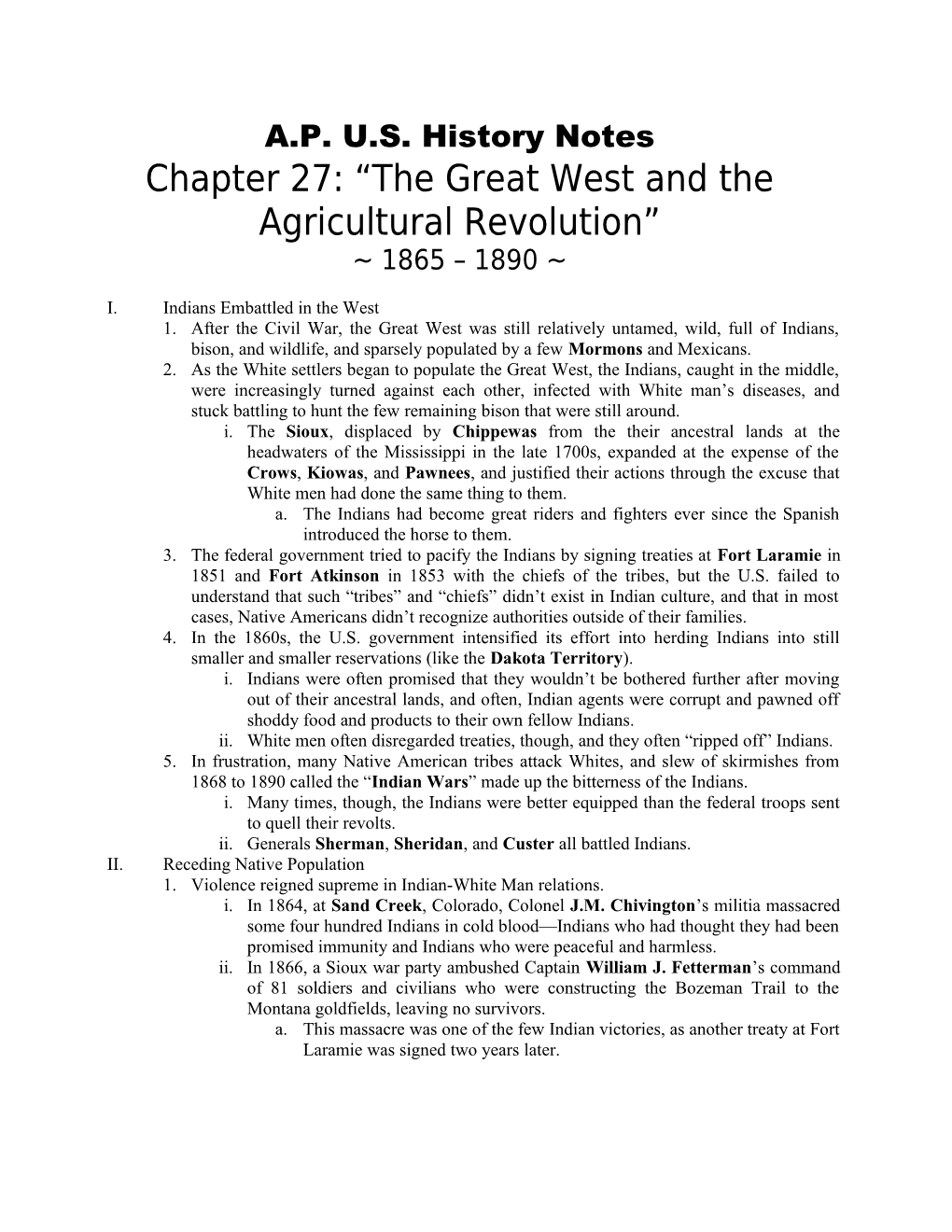 Chapter 27: the Great West and the Agricultural Revolution