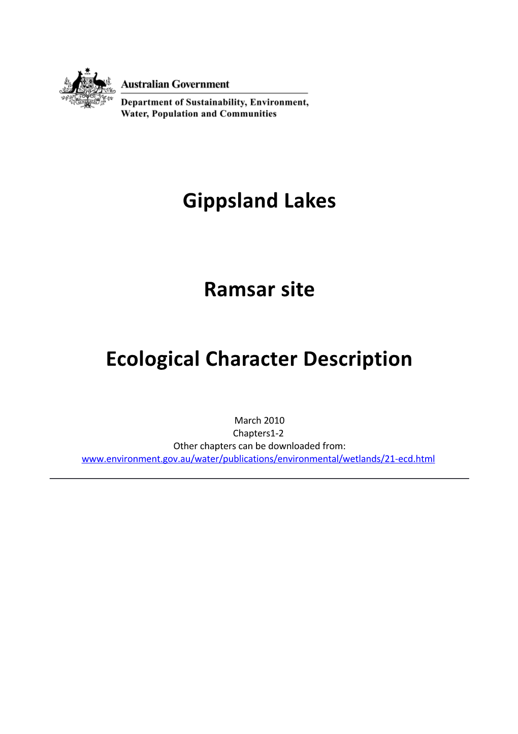Gippsland Lakes Ramsar Site Ecological Character Description Chapters 1 Introduction And