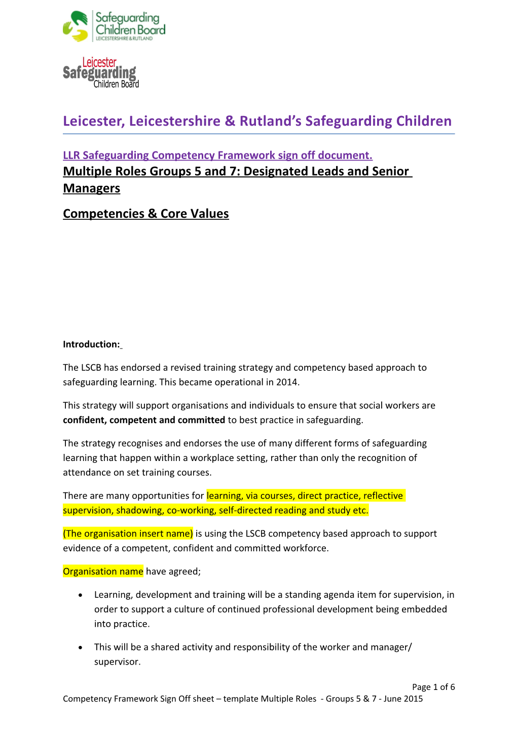 LLR Safeguarding Competency Framework Sign Off Document s1