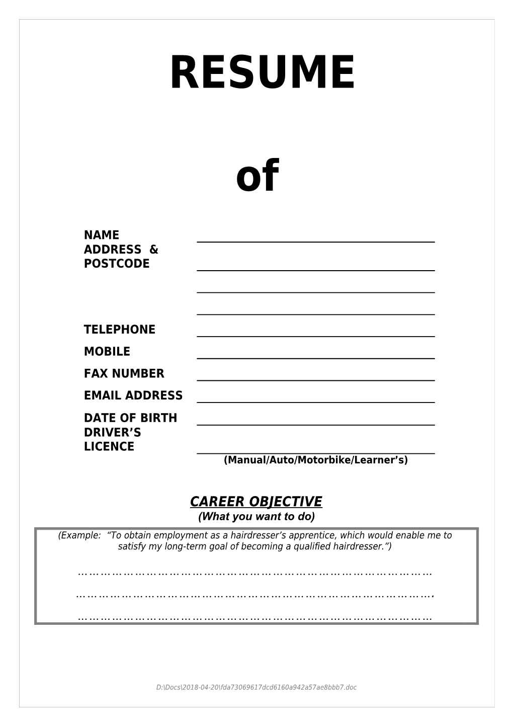 Career Objective s6