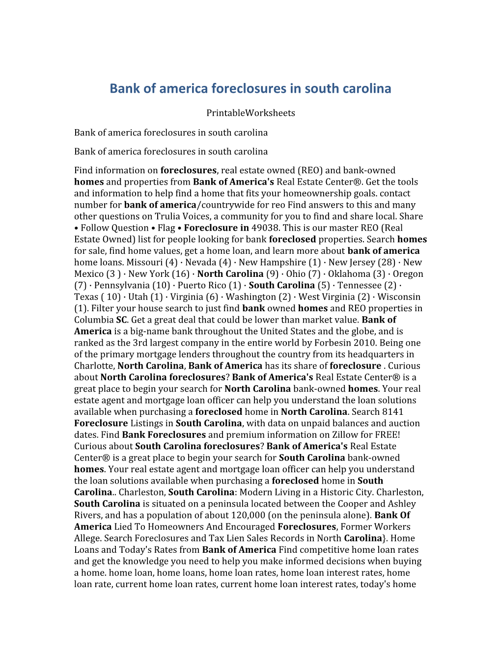 Bank of America Foreclosures in South Carolina