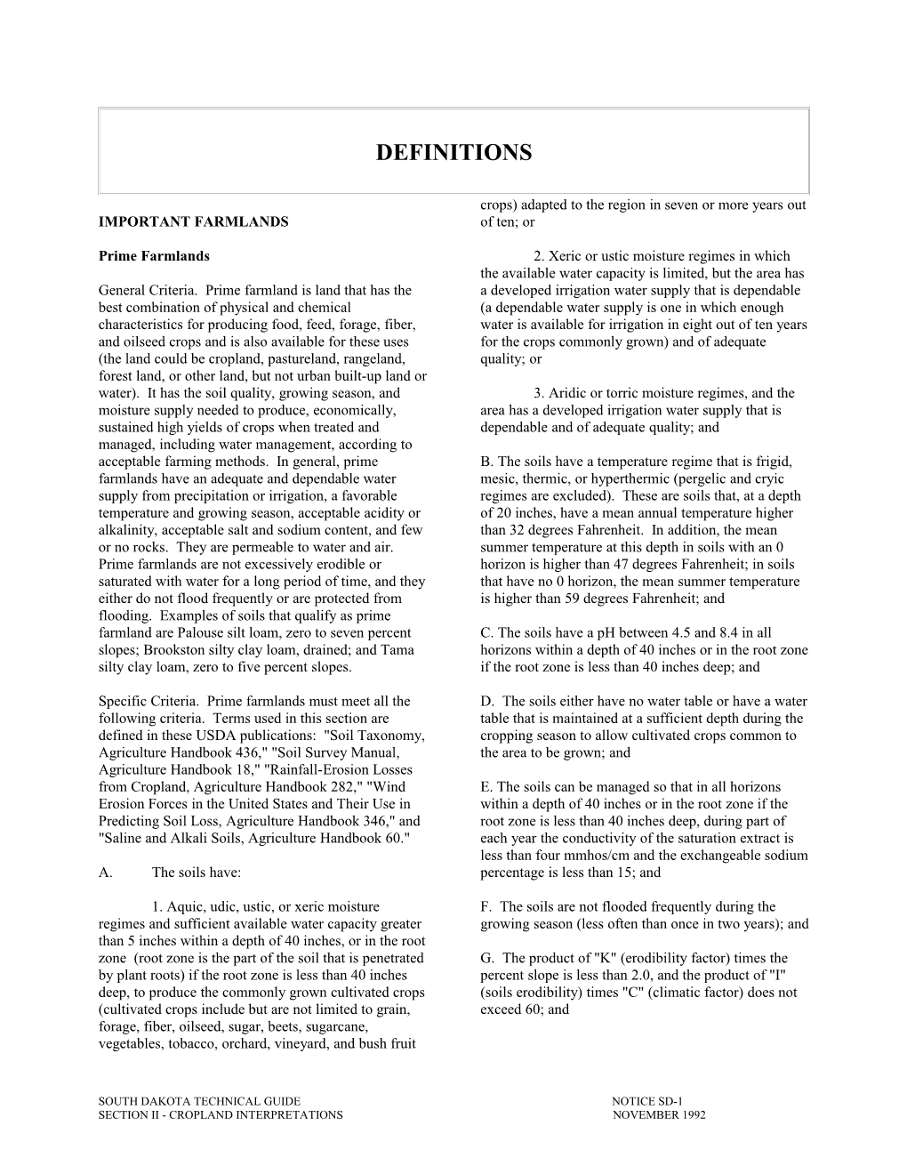 South Dakota Technical Guide Notice Sd-1