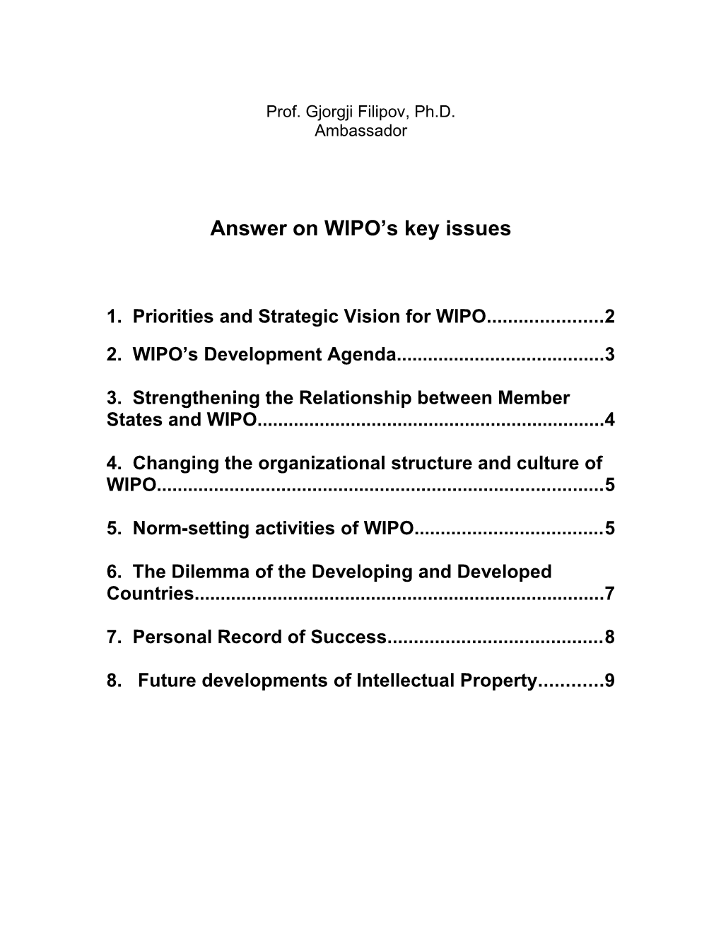 Answer on WIPO S Key Issues