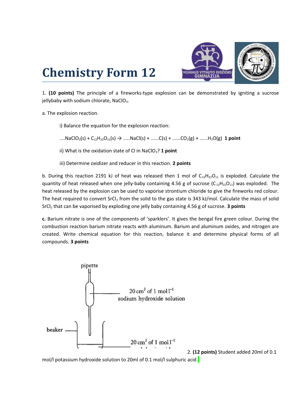 I) Balance the Equation for the Explosion Reaction