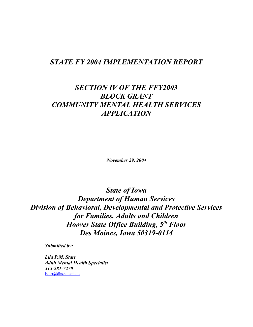Fy 2001 Implementation Report