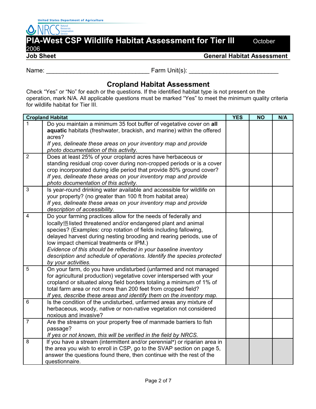 Job Sheet General Habitat Assessment