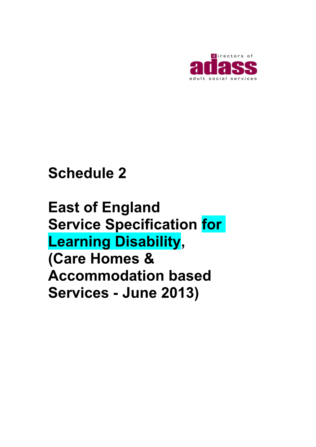 Service Specificationfor Learning Disability