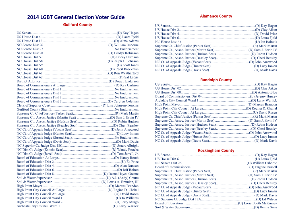 2014 LGBT General Election Voter Guide