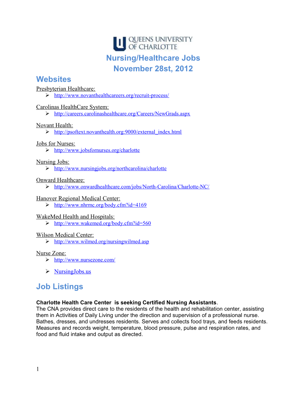 Nursing/Healthcare Jobs
