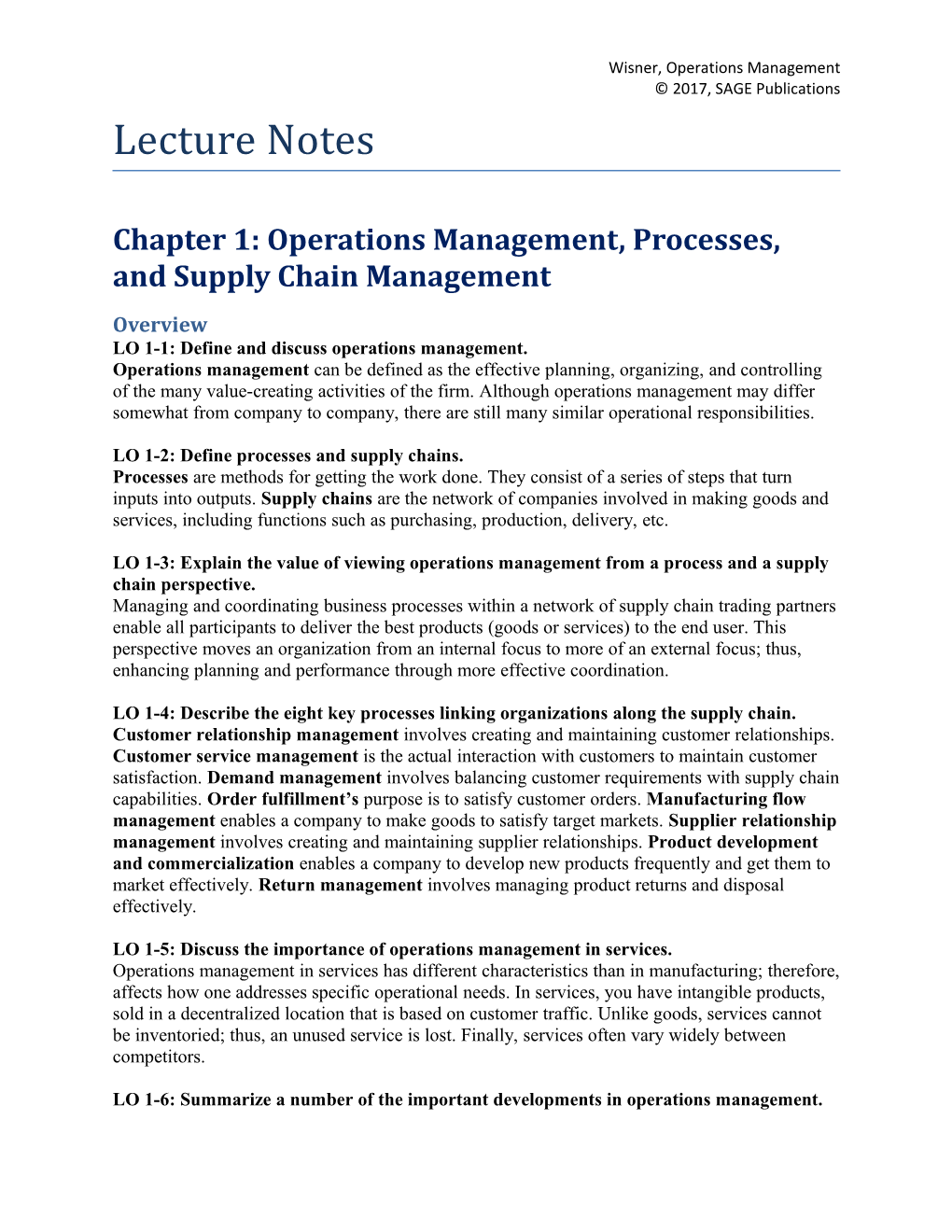Chapter 1: Operations Management, Processes, and Supply Chain Management