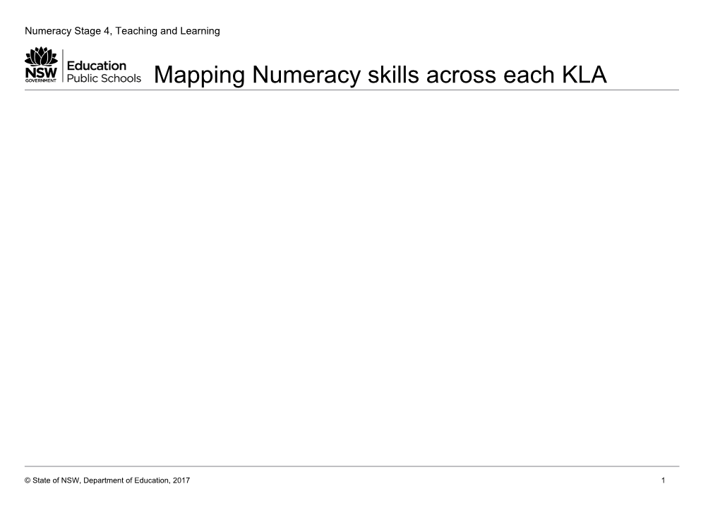 Mapping Numeracy Skills Across Each KLA