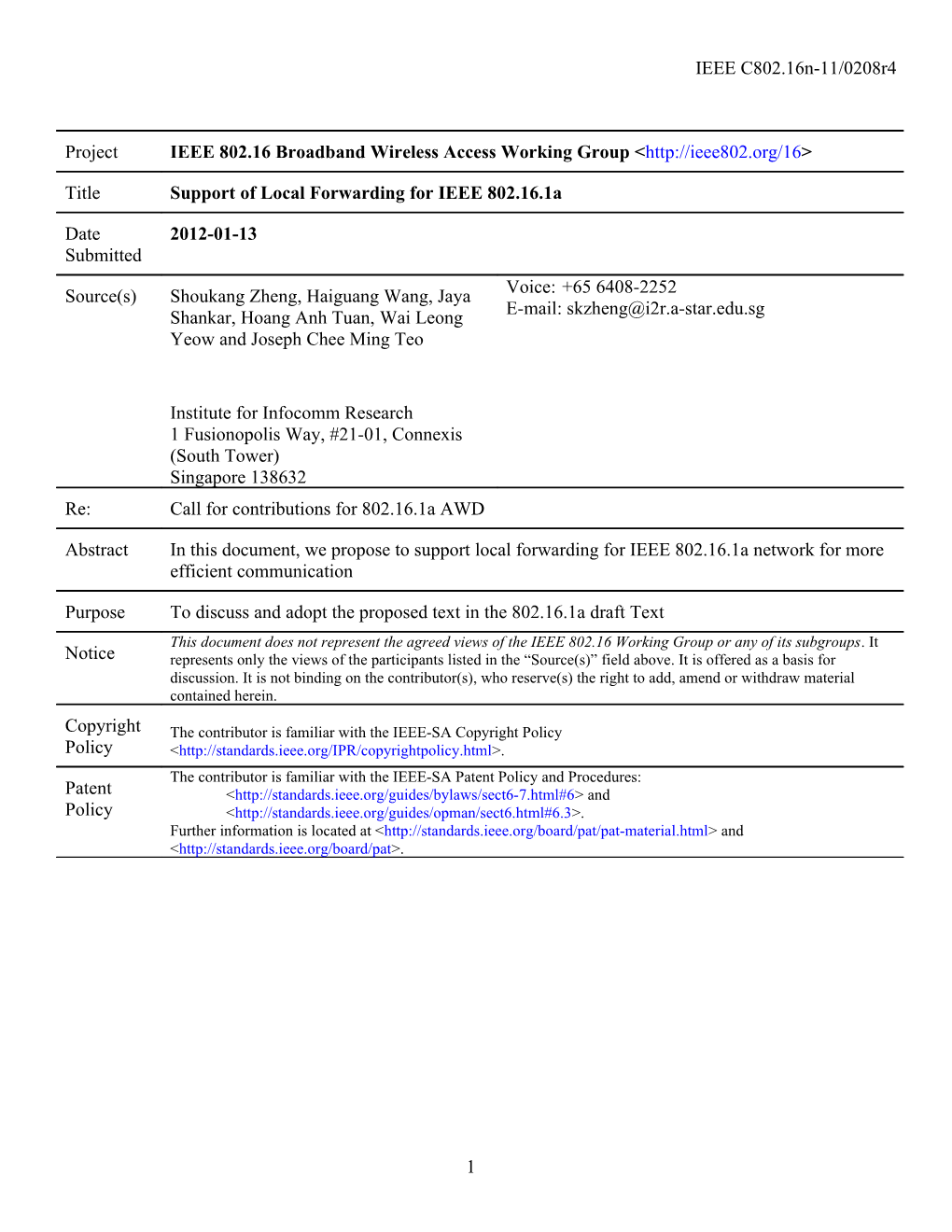 Support of Local Forwarding for IEEE 802.16.1A