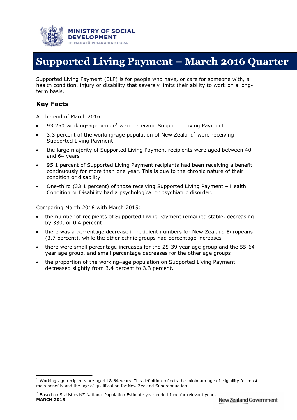 Supported Living Payment March 2016 Quarter