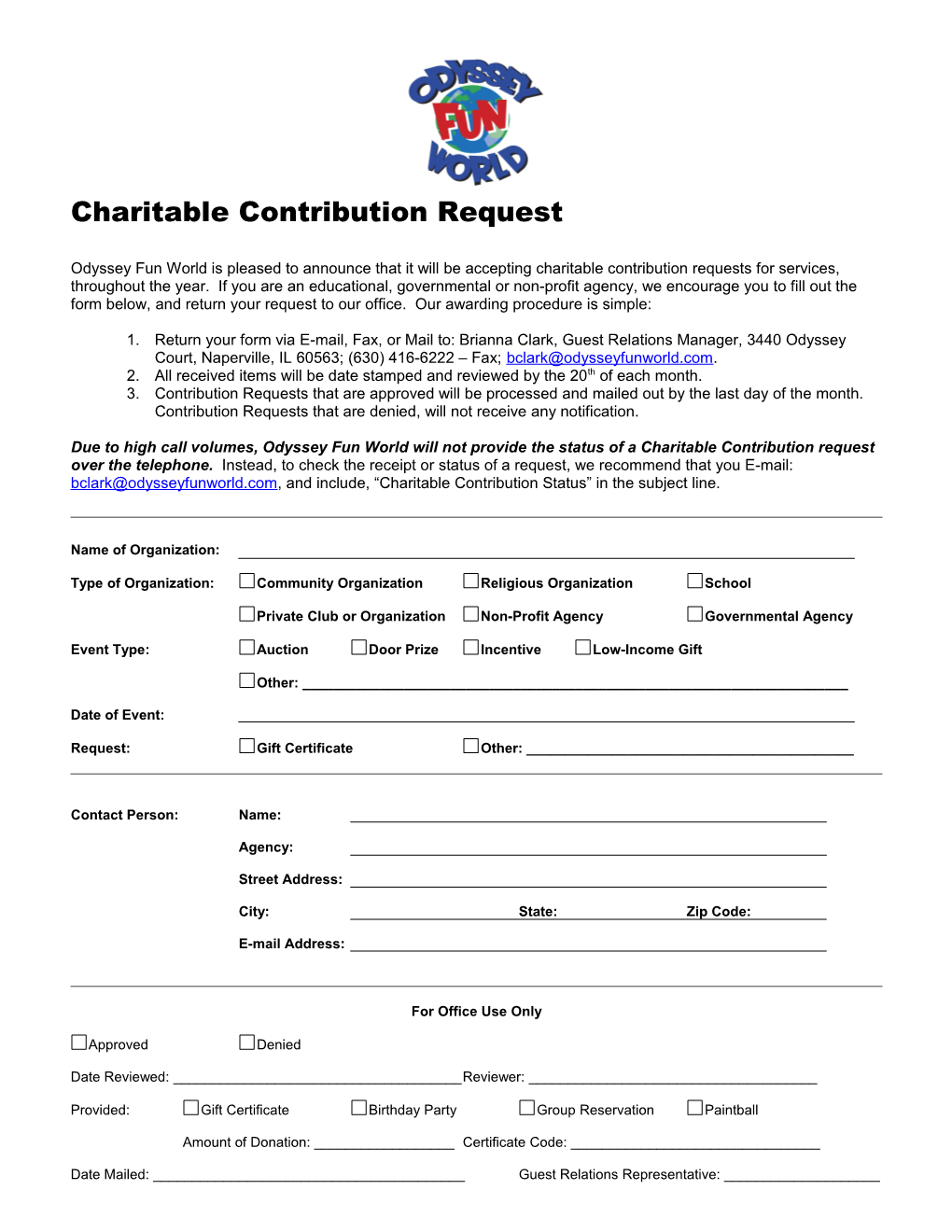 Charitable Contribution Request