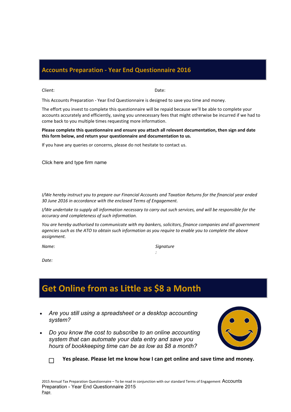Accounts Preparation - Year End Questionnaire 2015