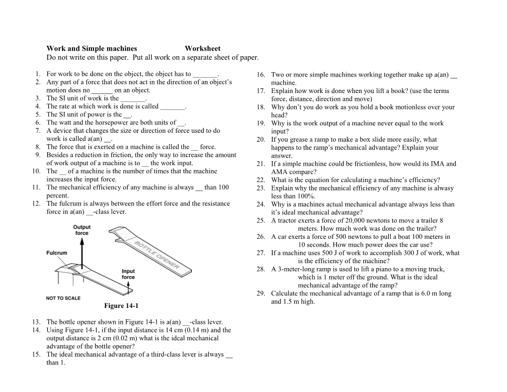 Chapter 14 Worksheet Do Not Write on This Paper