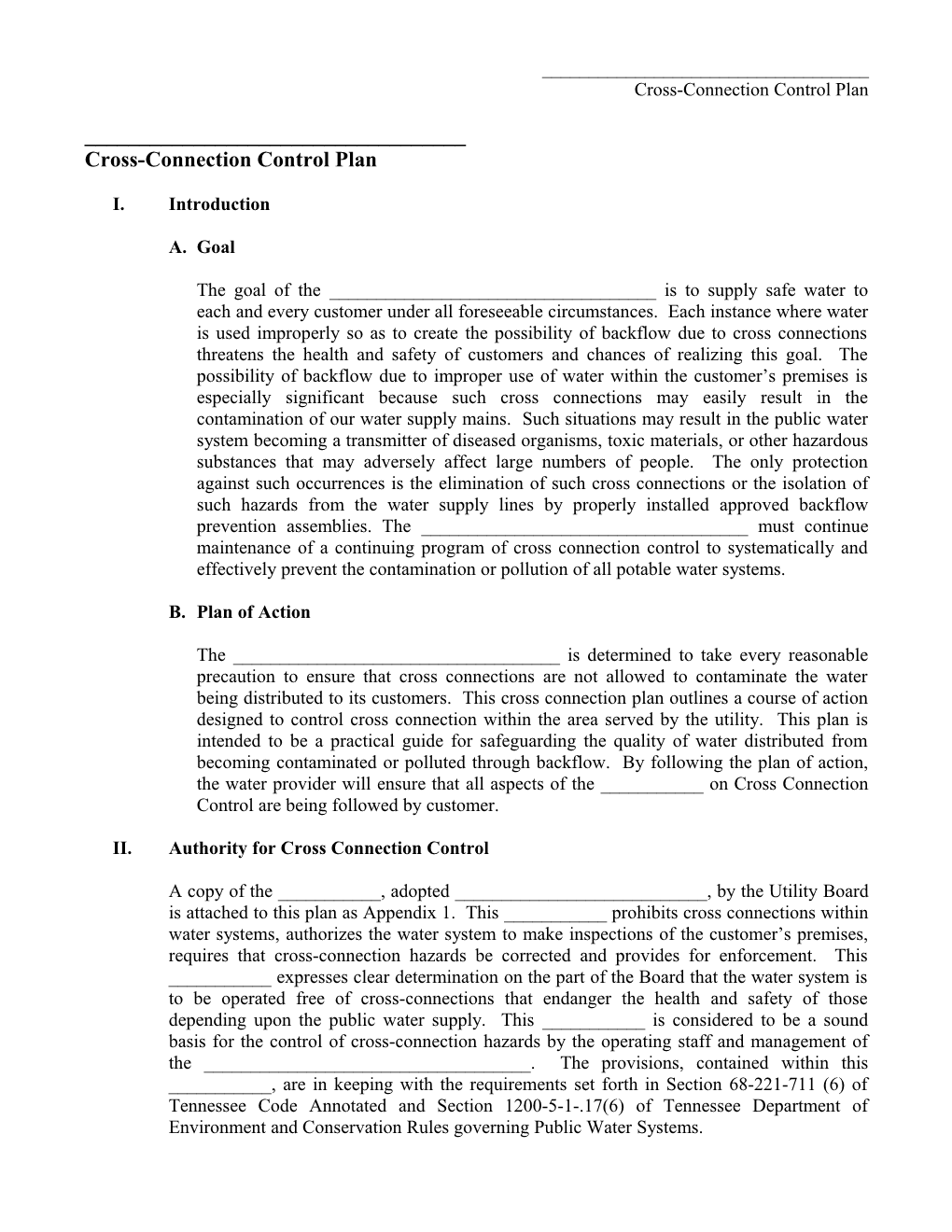 Cross Connection Plan