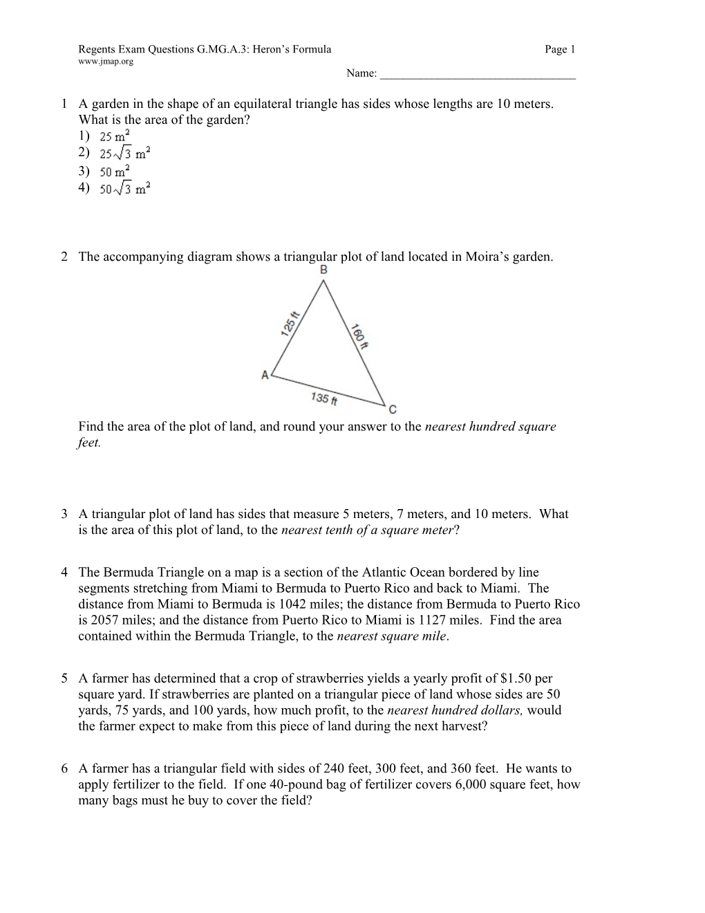 Regents Exam Questions G.MG.A.3: Heron S Formula Page 1