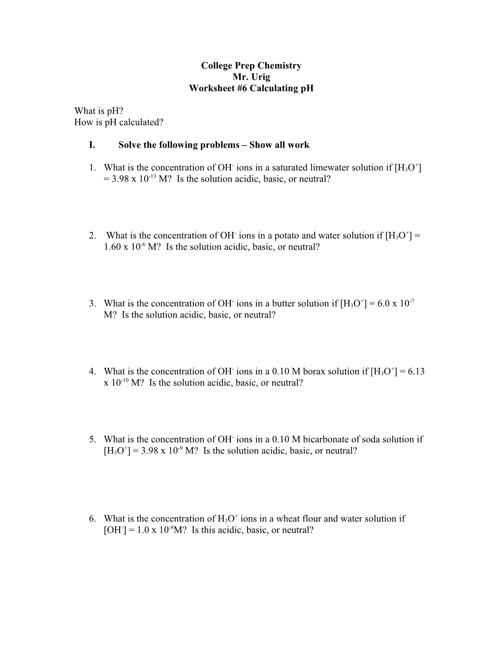 College Prep Chemistry