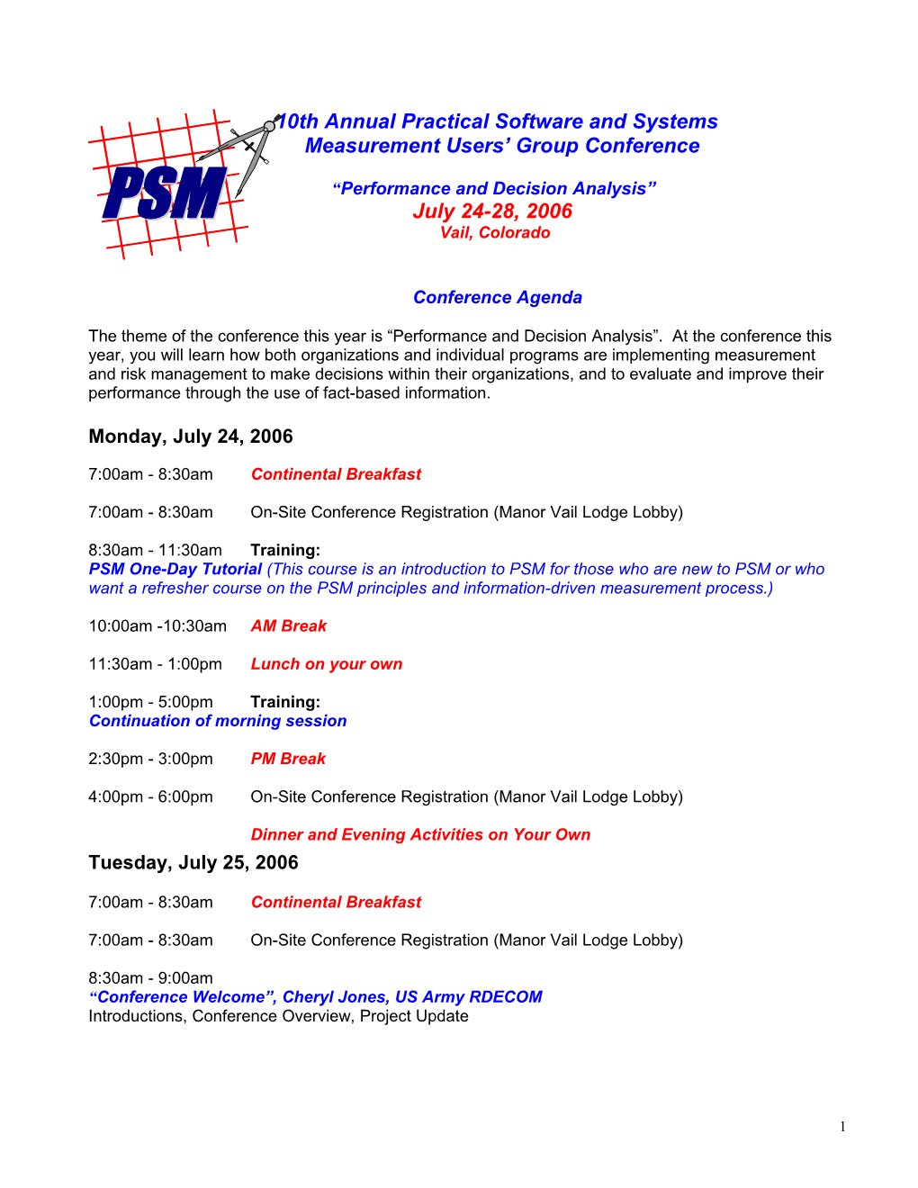 5Th Annual PSM USERS GROUP CONFERENCE