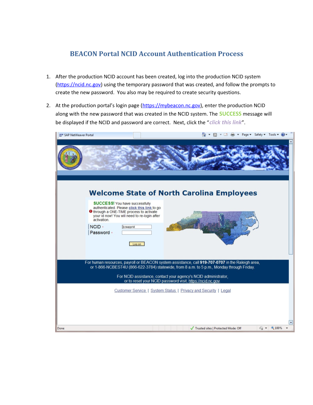 BEACON Portal NCID Account Authentication Process