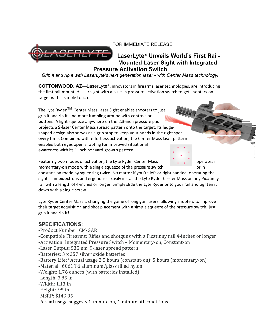 Laserlyte Unveils World S First Rail-Mounted Laser Sight with Integrated Pressure Activation