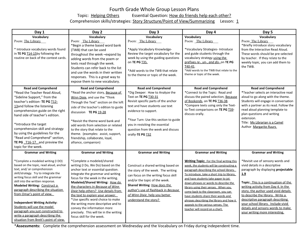 Fourth Grade Whole Group Lesson Plans s1