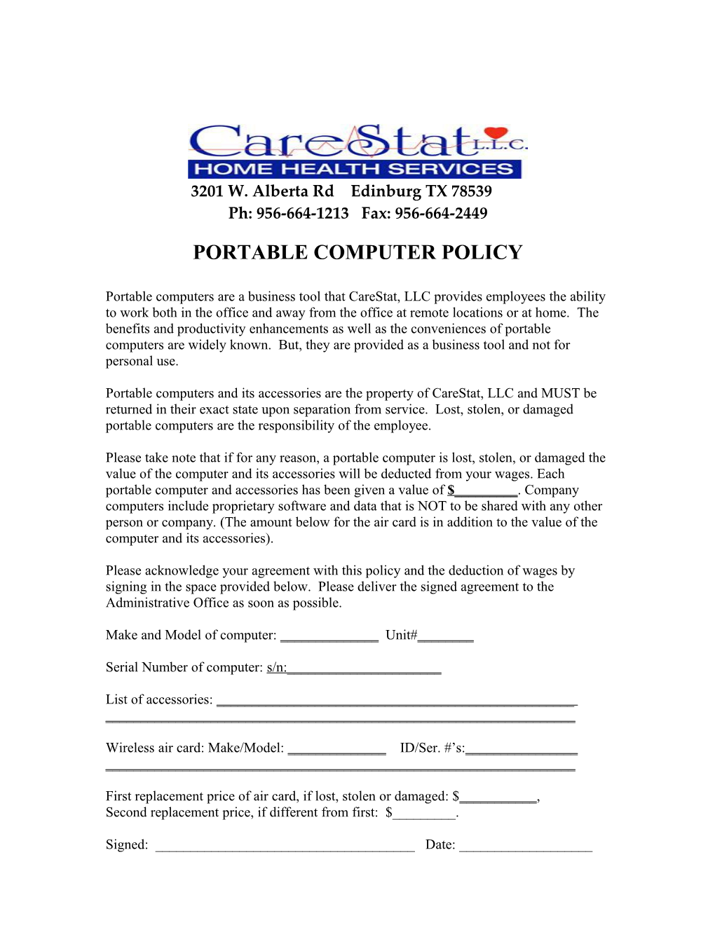Personal Computer Policy