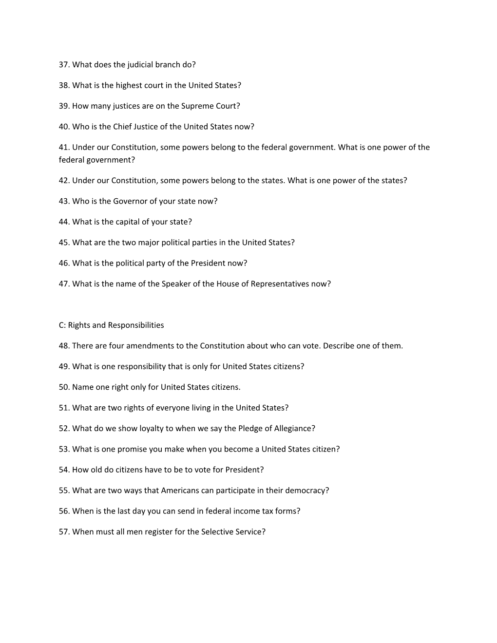 100 Civics Questions