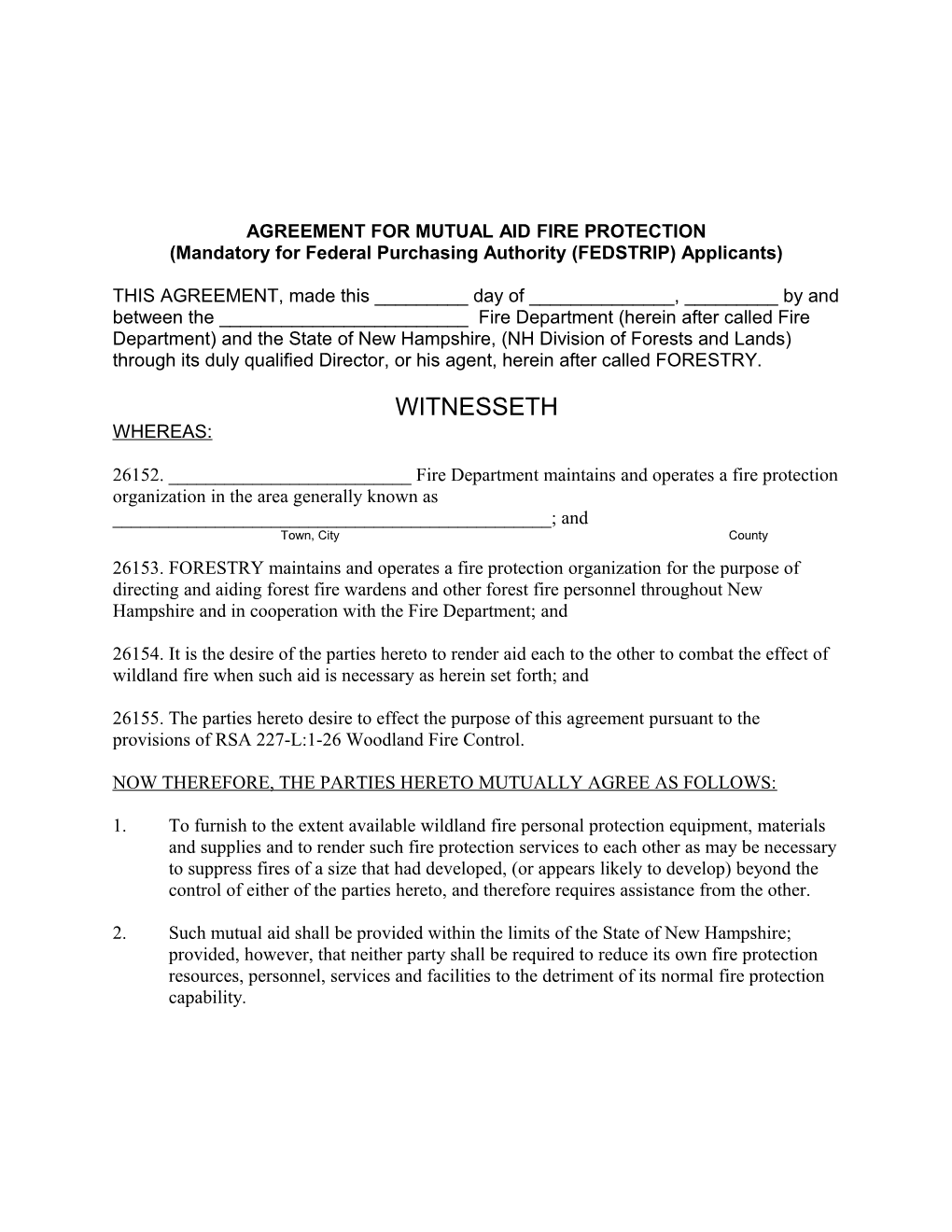 Agreement For Mutual Aid Fire Protection