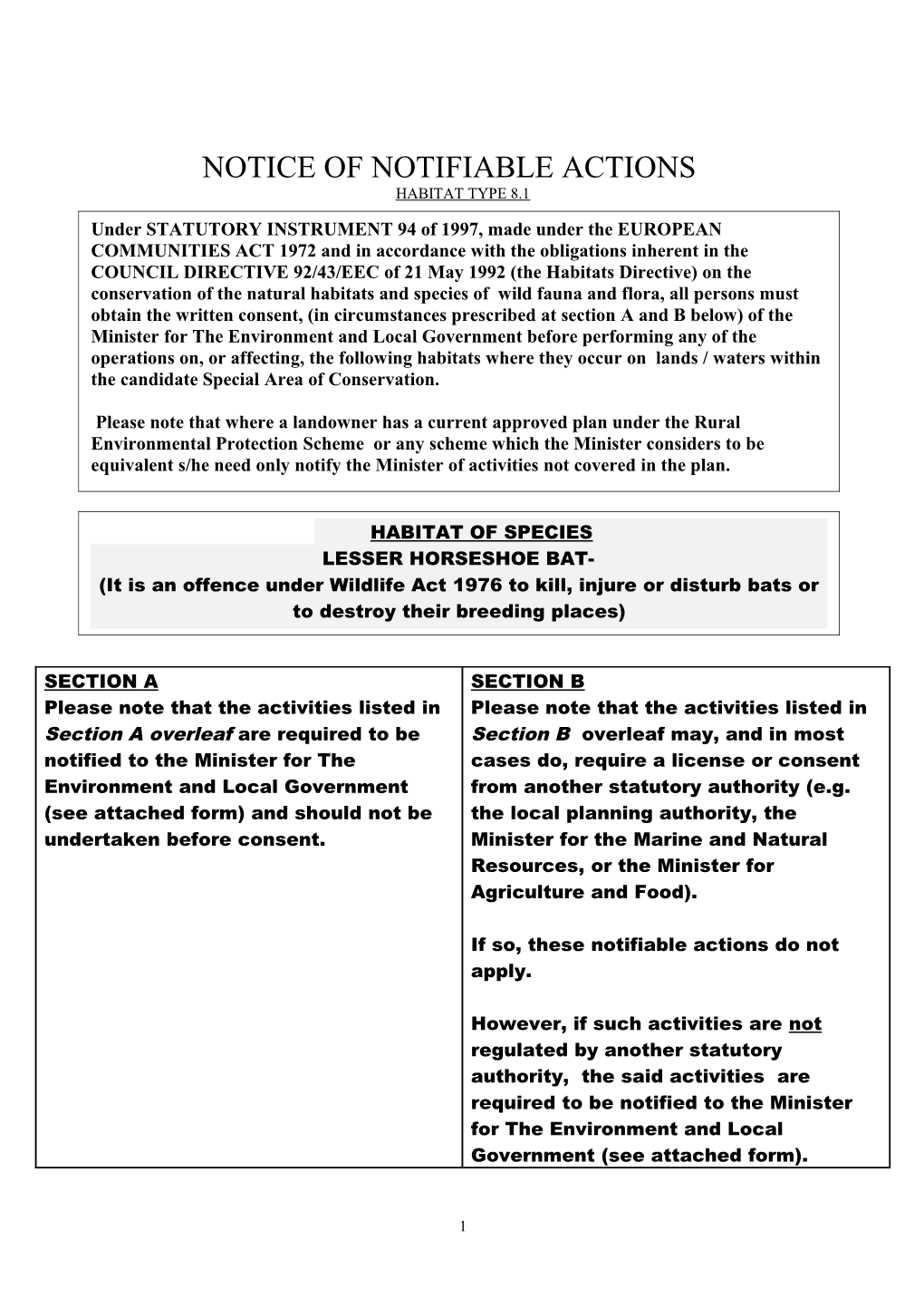 Notice of Notifiable Actions