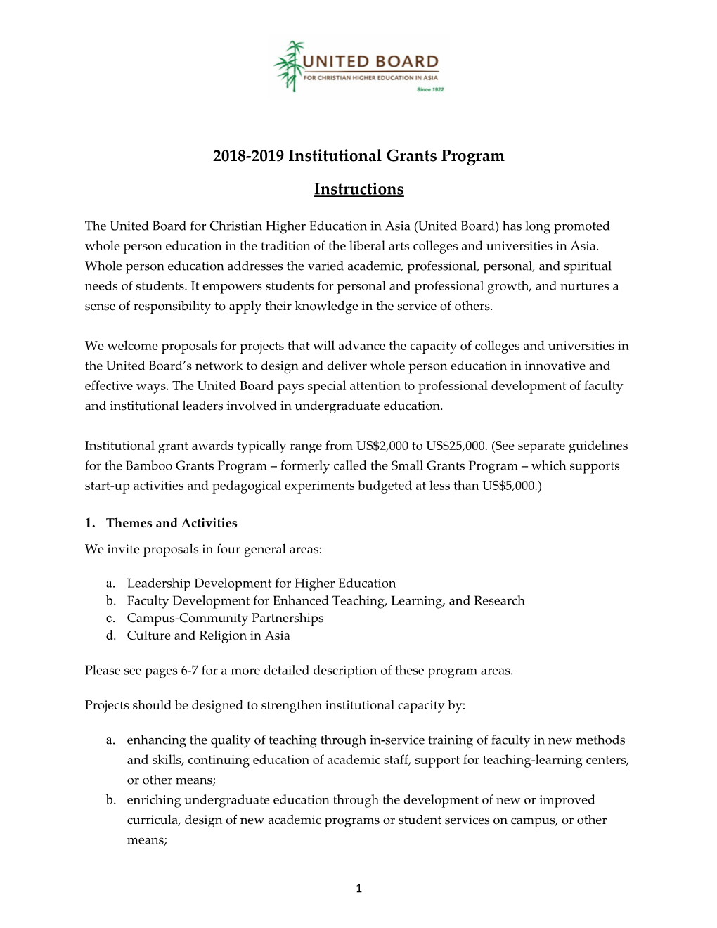 2018-2019 Institutional Grants Program