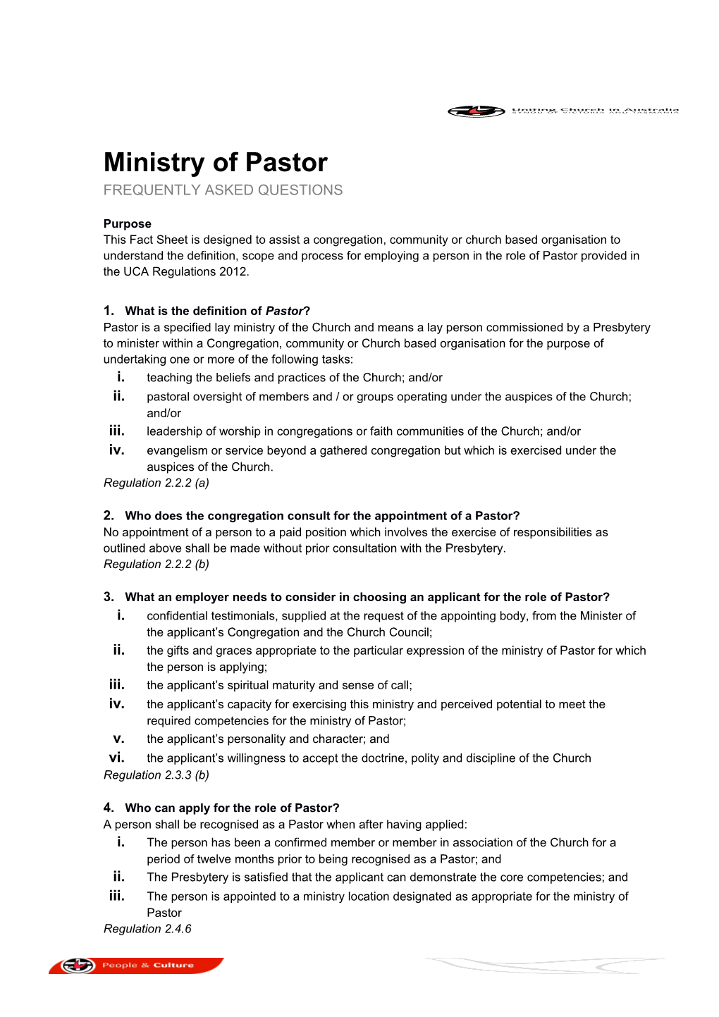 Ministry of Pastor - FAQ