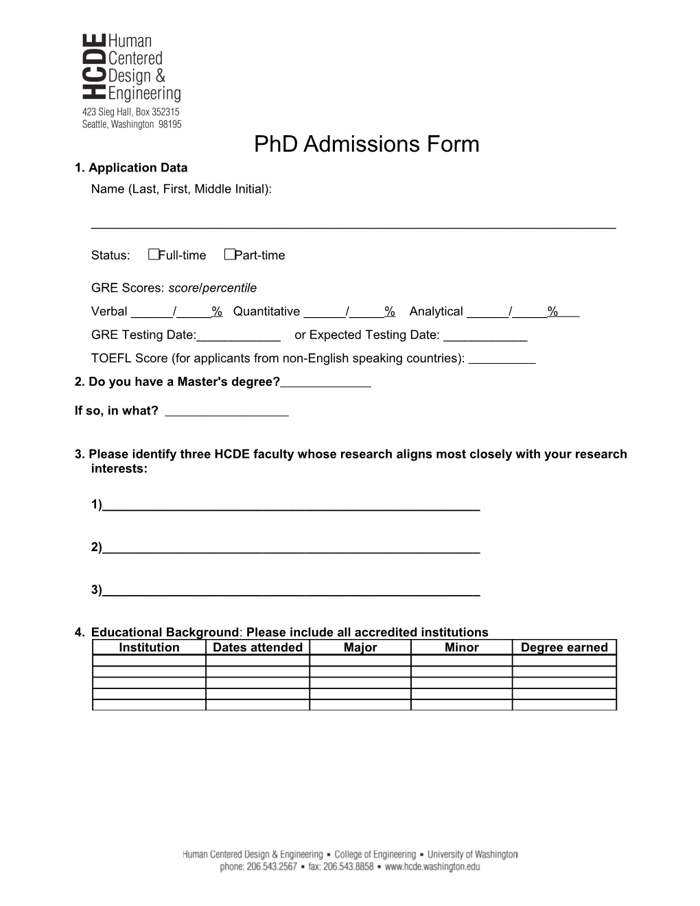 Phd Admissions Form