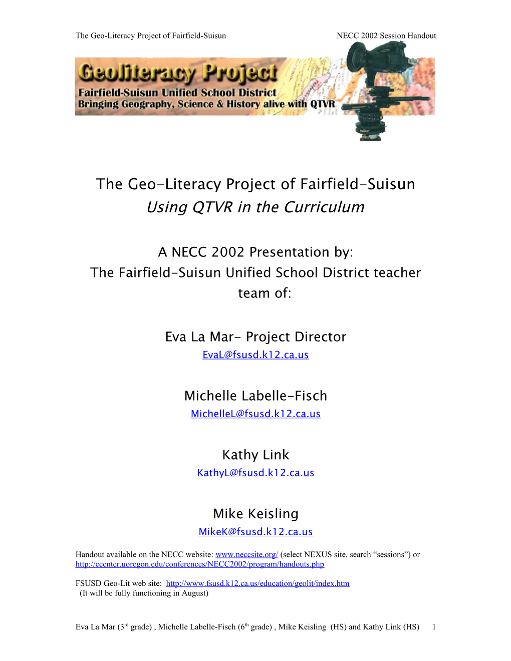 The Geo-Literacy Project of Fairfield-Suisun