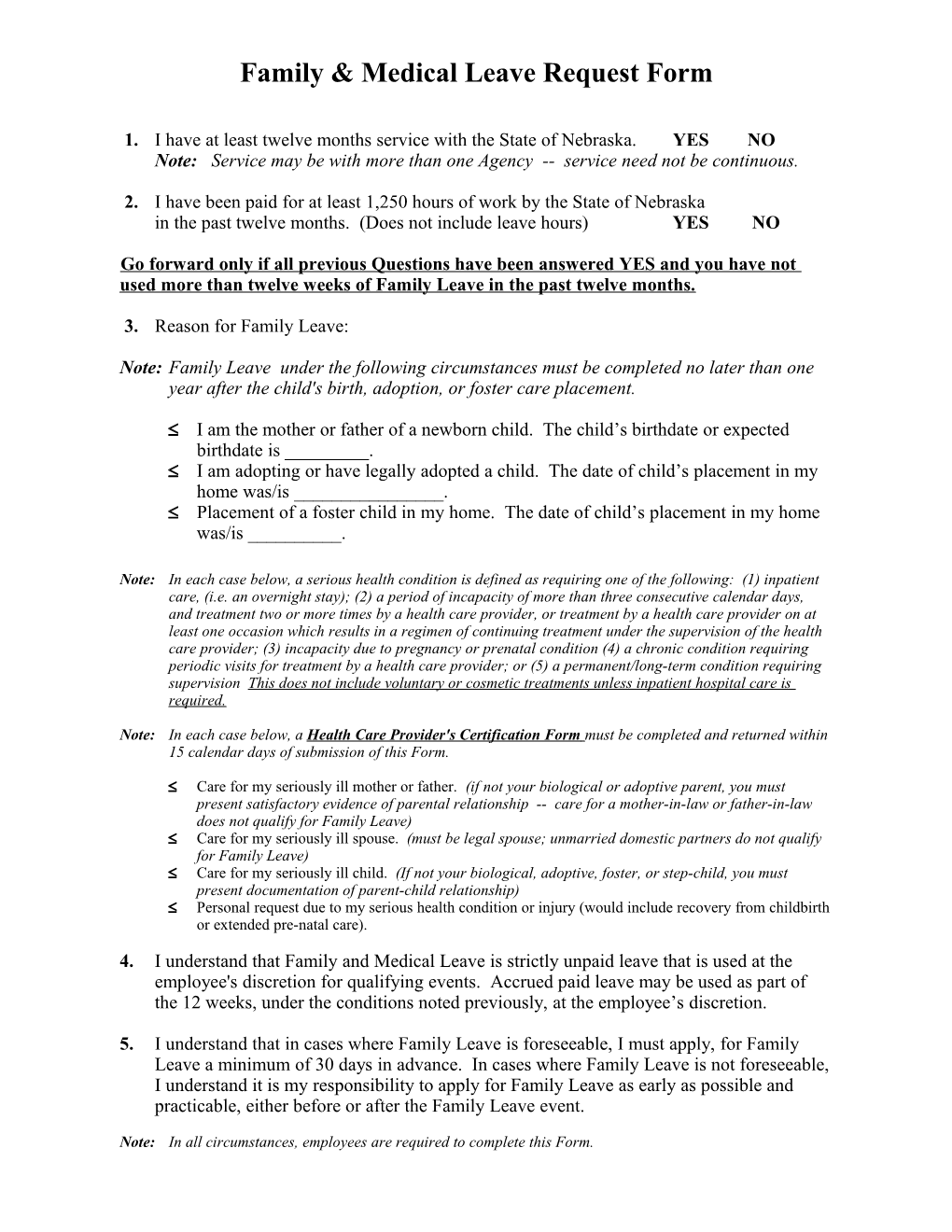 Family & Medical Leave Request Form
