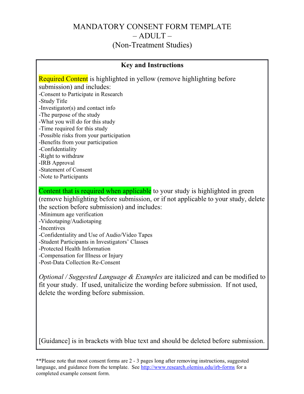 Mandatory Consent Form Template