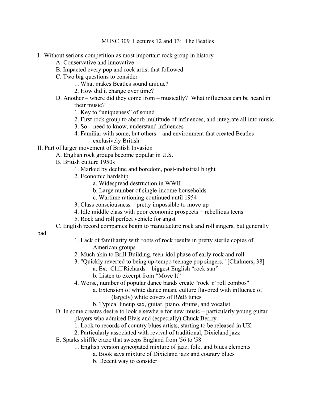 MUSC 309 Lecture 12: The Beatles