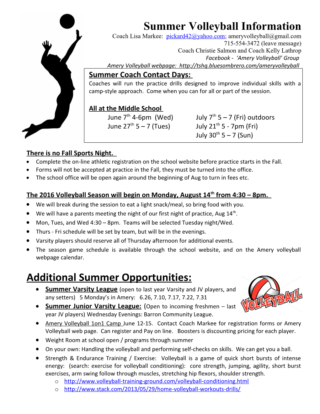 Pacesetter Volleyball Camps Amery, WI