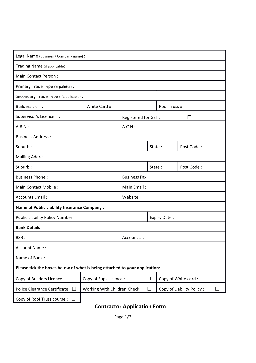 Contractor Application Form