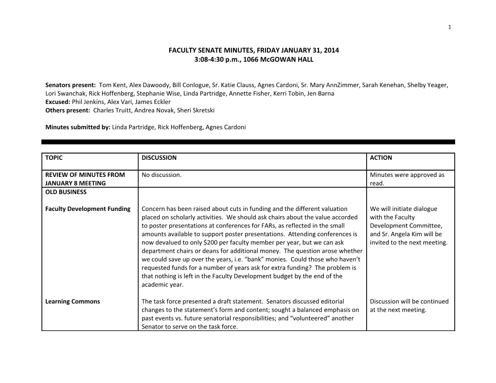 Faculty Senate Minutes, Friday January 31, 2014