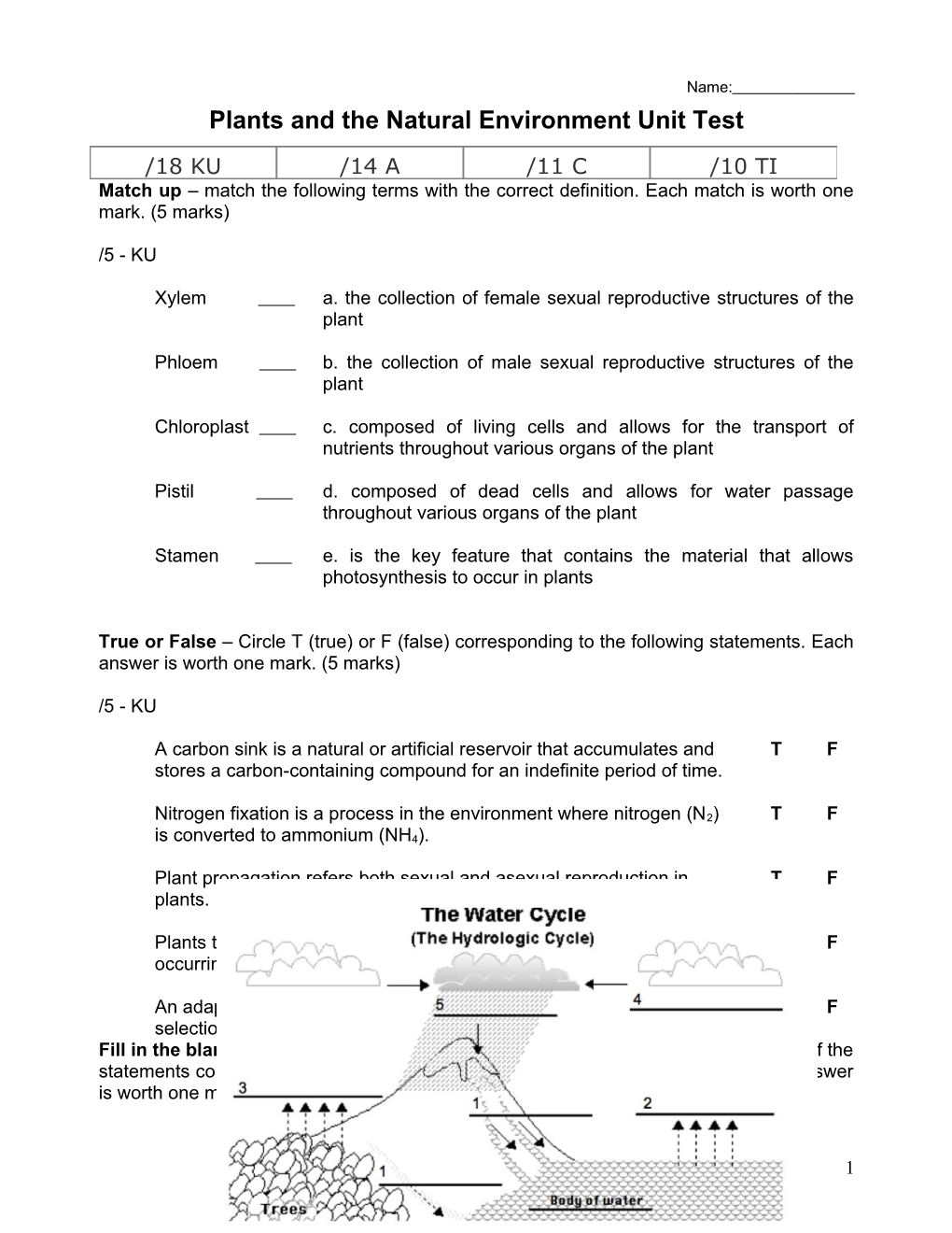 Plants and the Natural Environment Unit Test