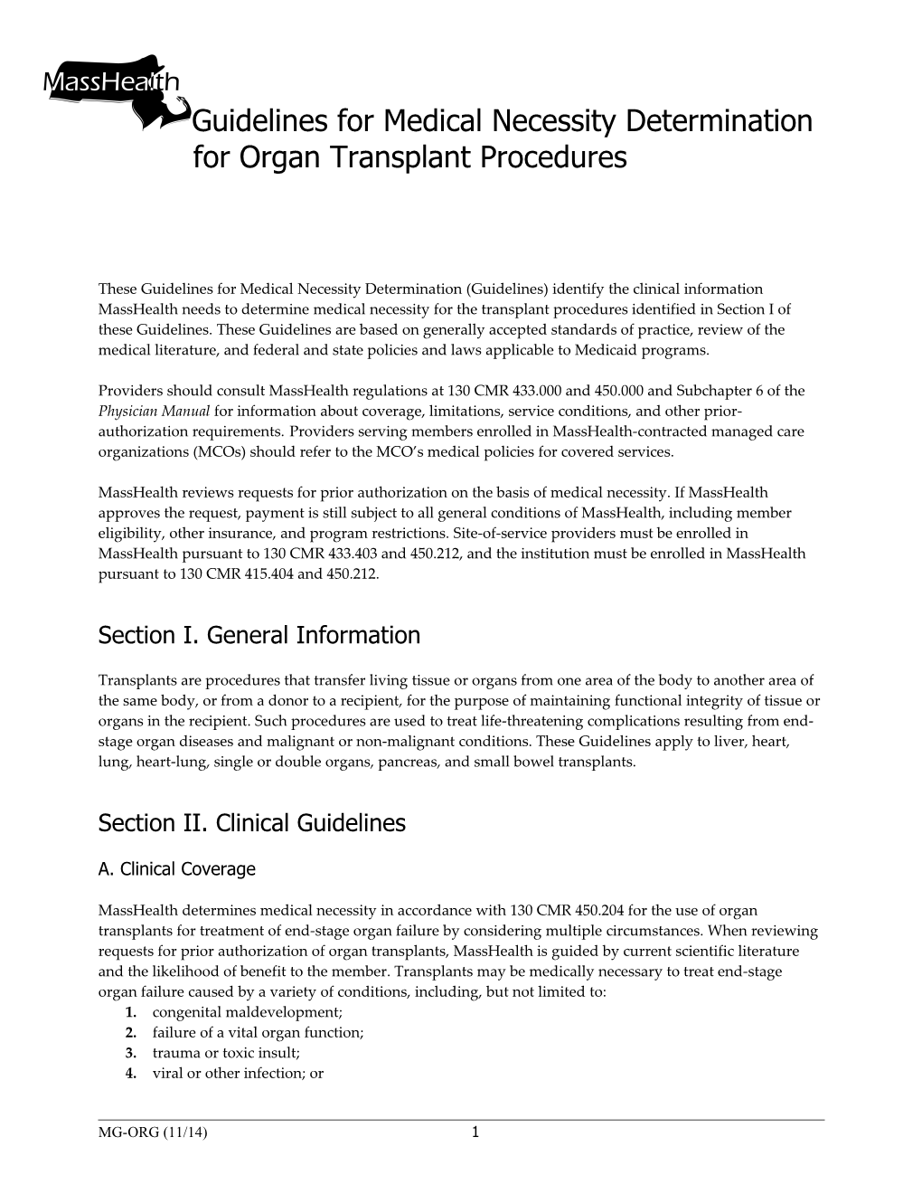Guidelines for Medical Necessity Determination for Organ Transplant Procedures