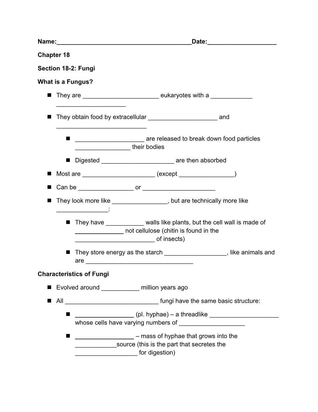 Section 18-2: Fungi