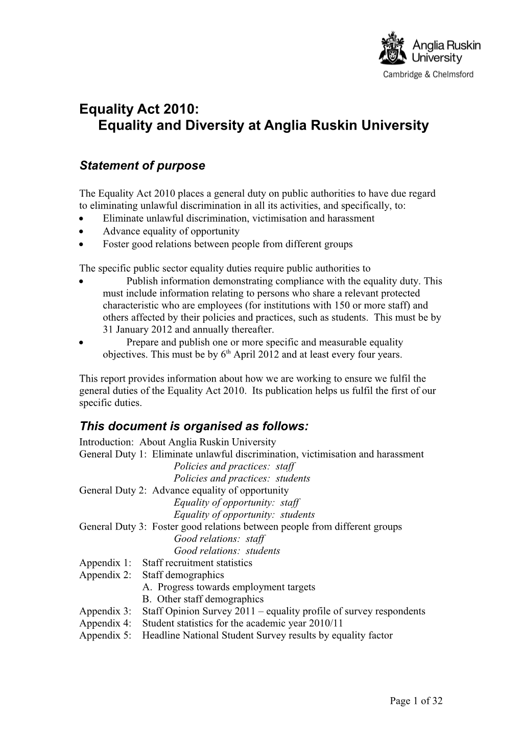Equality and Diversity at Anglia Ruskin University